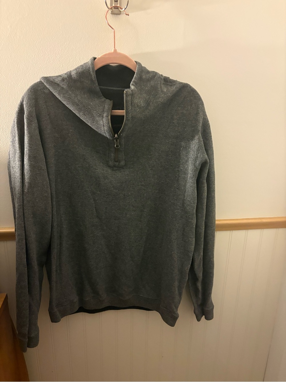 Men's Gray Half-Zip Hooded Sweater